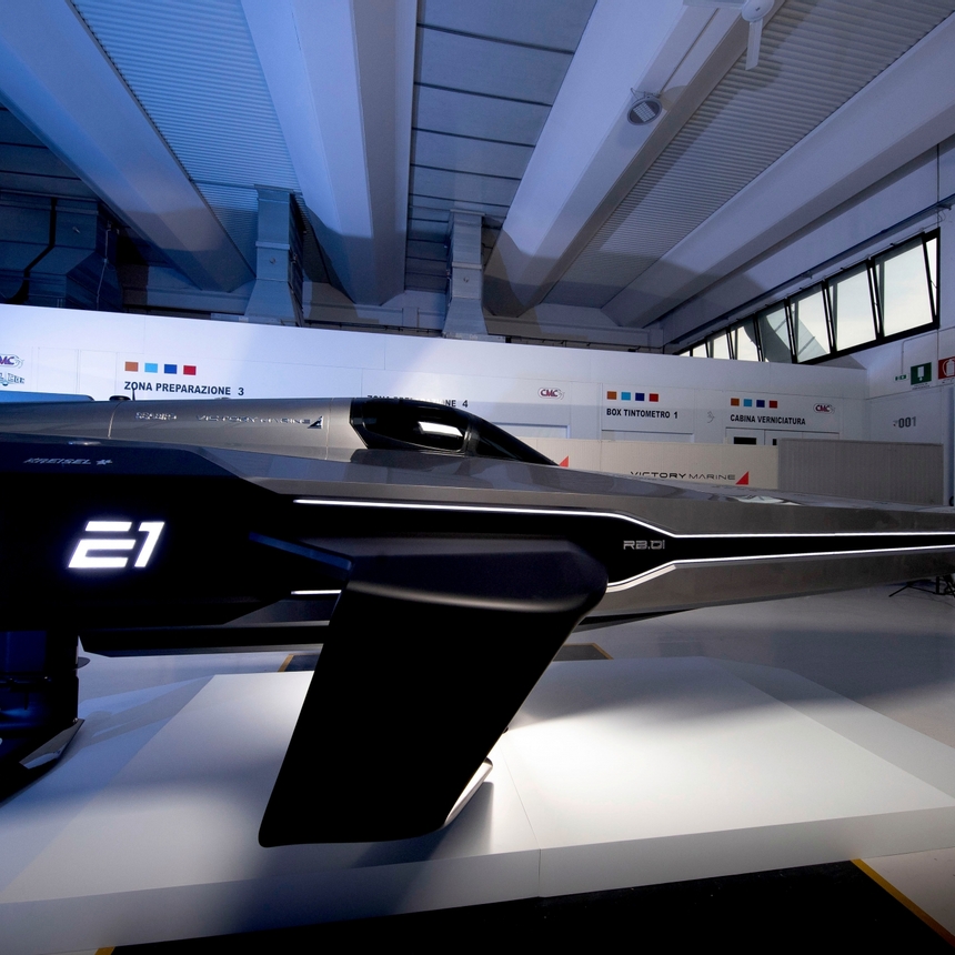 The UIM E1 World Electric Powerboat Series electric RaceBird powerboat ‘RB 01’ (Photo by Lloyd Images)